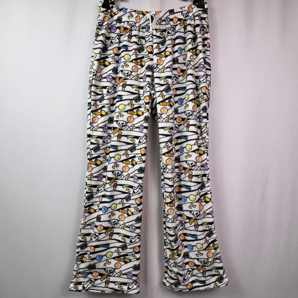 Cat & Jack Kids Halloween Ghost Candy Fleece Pajama Pants White L 10/12 NWT